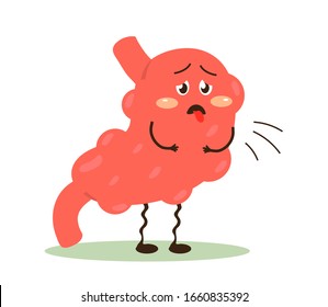 Sick Stomach On A White Background. Bloating. Vector Illustration.