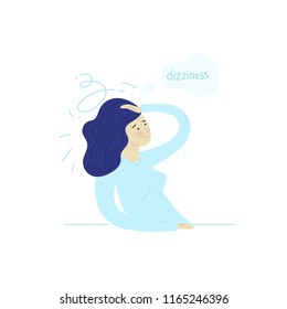 Sick stressed dizzy person touches her forehead and is dizzy. Vector hand drawn illustration. Man suffering from vertigo, dizziness, headache pain portrait