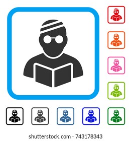 Sick Student icon. Flat gray pictogram symbol in a light blue rounded rectangular frame. Black, gray, green, blue, red, orange color variants of Sick Student vector.