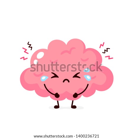 Sick suffering sad brain character. Vector flat cartoon illustration icon design. Isolated on white background. Suffering crying brain character concept.
