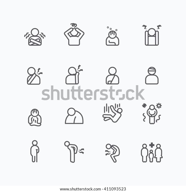 Sick Symptoms Injuries Silhouette Icons Flat Stock Vector (Royalty Free ...