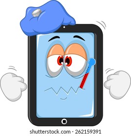 Sick tablet cartoon 