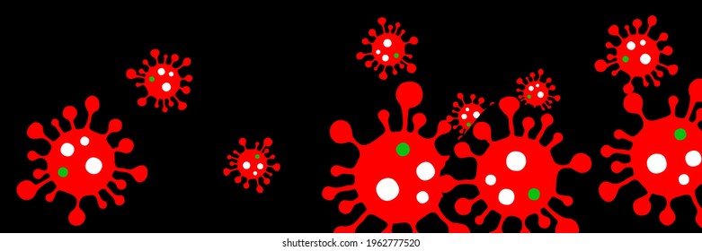 Sick Test Green Pandemic Horizontal Background. Coronavirus Vibrant Covid-19 White Danger Sign Healthcare Red Epidemic Vector. Medicine Bright Quarantine Black Science Creepy Virus Illustration.
