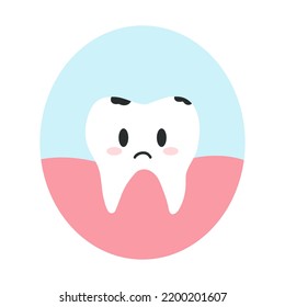 Sick tooth with caries in cartoon flat style. Vector illustration of disgruntled unhealthy teeth character, dental care concept, oral hygiene