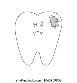 Sick tooth with caries. Toothache concept. Vector icon.