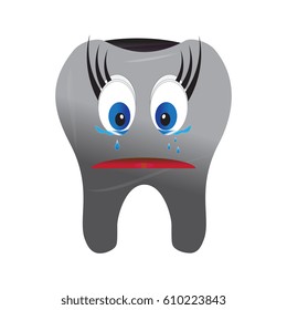 Sick tooth character with caries