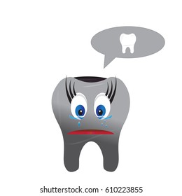 Sick tooth character with caries. Dentist day