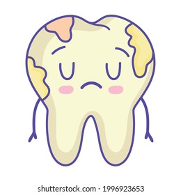 lindo caricatura de dientes enfermos aislado
