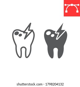 Sick tooth line and glyph icon, dental and stomatolgy, toothache sign vector graphics, editable stroke linear icon, eps 10