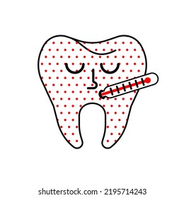 Sick tooth with thermometer. cartoon Vector illustration