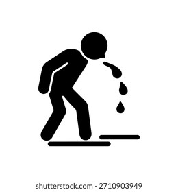 Icono enfermo de la náusea del vómito aislado en el fondo blanco