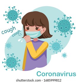 Sick woman coughing and sneezing wearing medical masks to prevent the spread of colds and coronavirus.
Vector illustration. Perfect for sticker, element, infographics, social media, etc.