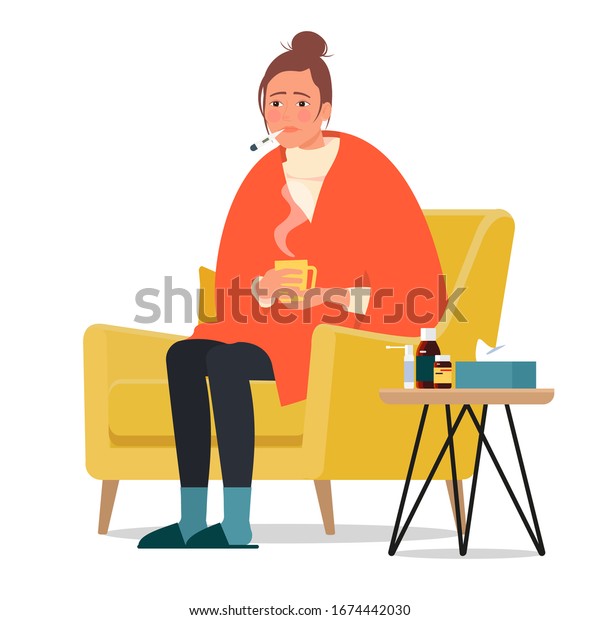 Sick Woman Fever Chills Stock Vector (Royalty Free) 1674442030 ...