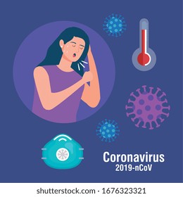 sick woman of pandemic coronavirus 2019 vector illustration design