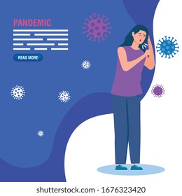 sick woman of pandemic coronavirus 2019 vector illustration design