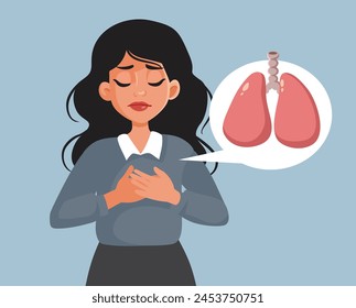 
Sick Woman Suffering from Pulmonary Problems Vector Medical Illustration. Unhappy asthma patient having an attack of inflamed airwaves 
