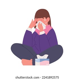 sick woman with sweating icon isolated