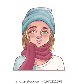 sick woman with symptoms of covid19 vector illustration design