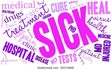 Sick word cloud on a white background.