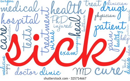 Sick word cloud on a white background.