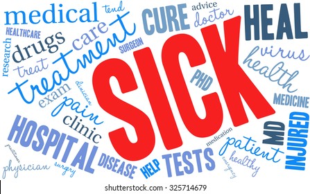Sick word cloud on a white background.
