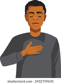 
Sick Young Adult Breathing with Difficulty Vector Character Illustration. Guy feeling relief and distress inhaling and exhaling 
