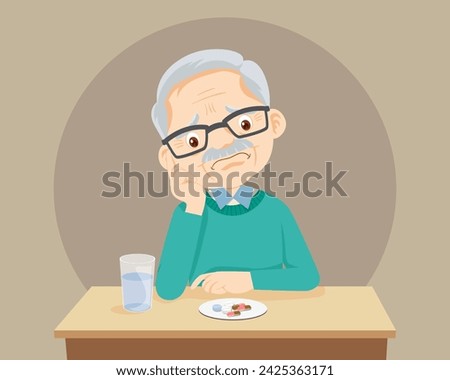 Sicked old man feel bored and disgusted to swallow pill