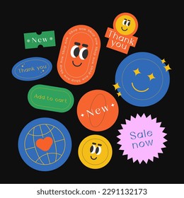 Sicker Pack. Collection of trendy stickers, labels, patches, tags. Retro style. Vector illustration.