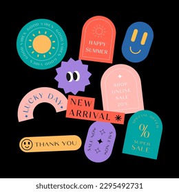 Sicker Pack. Collection of trendy stickers, labels, patches, tags. Retro style. Vector illustration.