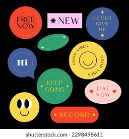 Sicker Pack. Collection of trendy stickers, labels, patches, tags. Retro style. Vector illustration.