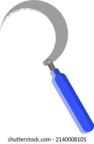 Sickle with blue handle, illustration, vector on a white background.