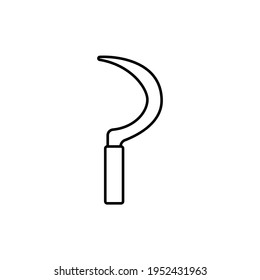 Sickle farm icon in flat black line style, isolated on white background 