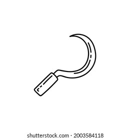 Sickle farm icon in flat black line style, isolated on white background 