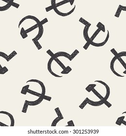 sickle hammer doodle seamless pattern background