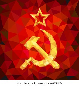 Sickle and Hammer Emblem of USSR in Polygons