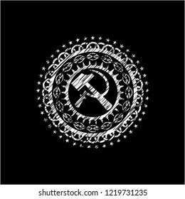 sickle and hammer icon with chalkboard texture