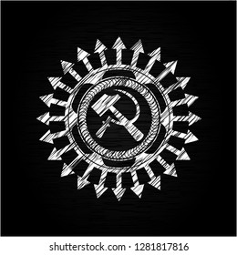 sickle and hammer icon with chalkboard texture
