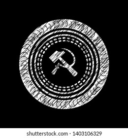 sickle and hammer icon with chalkboard texture