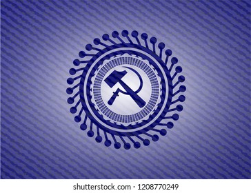 sickle and hammer icon with denim texture
