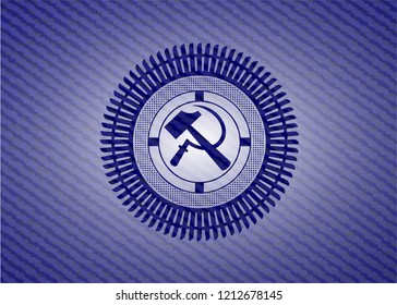 sickle and hammer icon with denim texture