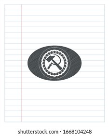 sickle and hammer icon drawn in pencil. Vector Illustration. Detailed.