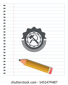 sickle and hammer icon emblem drawn in pencil. Vector Illustration. Detailed.