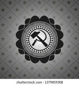 sickle and hammer icon inside black emblem. Vintage.