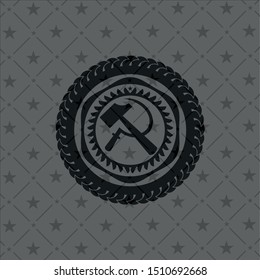 sickle and hammer icon inside black emblem. Vintage.