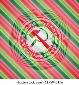 sickle and hammer icon inside christmas style emblem.