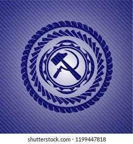 sickle and hammer icon inside emblem with jean high quality background