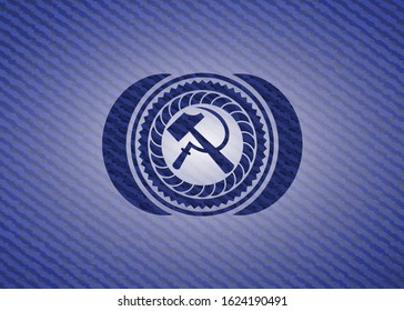 sickle and hammer icon inside emblem with jean high quality background