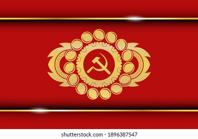 Icono de martillo y níquel dentro de la insignia realista Gold y Red. El entorno tradicional y exquisito. Ilustración artística. 