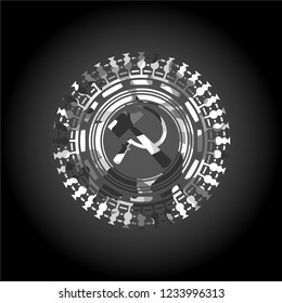 sickle and hammer icon inside grey camo texture