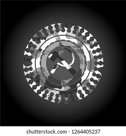 sickle and hammer icon inside grey camo texture